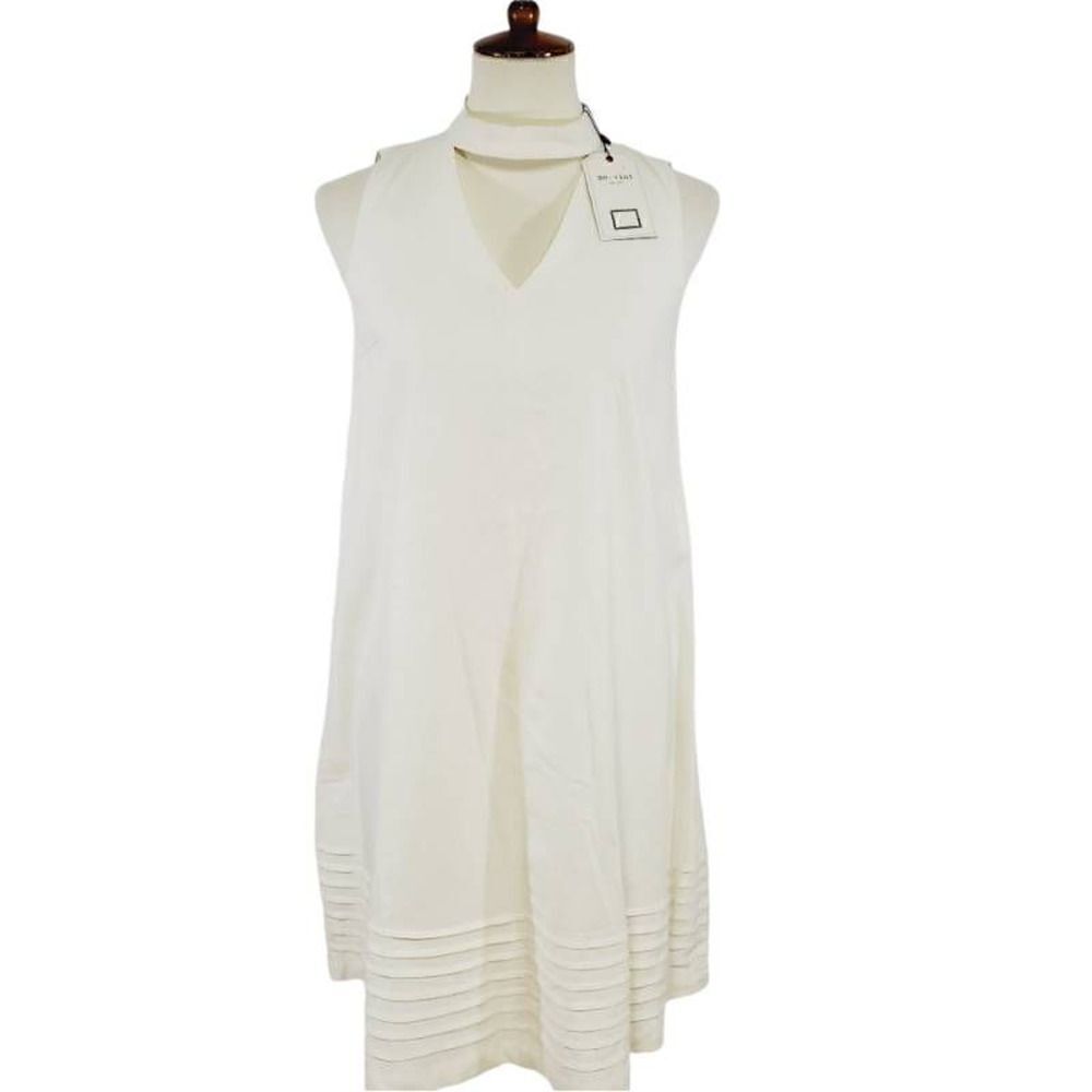 Anthropologie Mo:Vint Womens Shift Dress Ivory Cut Out Choker Linen Size S New